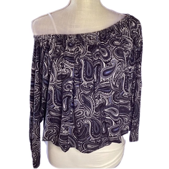 Michael Kors XS Off The Shoulder Women's Black Paisley Print Long Sleeve - Picture 9 of 13